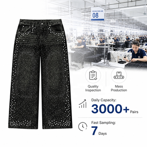 Vaqueros de mezclilla personalizados para hombre, estilo vintage, con parches de diamantes de imitación, Y2K, lavado efecto nieve, con diamantes y perlas, pantalones streetwear de corte holgado - Product Image 5
