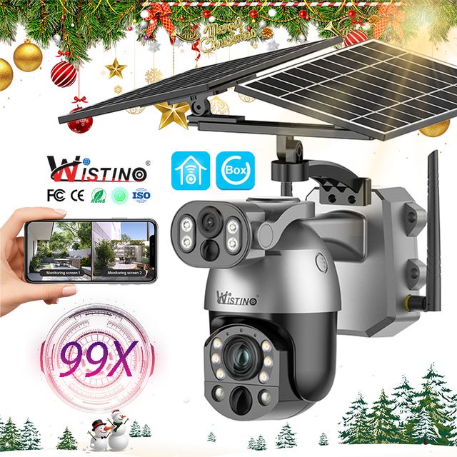 Wistino 10MP 99X Zoom Dual Lens Solar Security Camera Motion Detection Auto Tracking Ubox Outdoor 4G Solar Camera