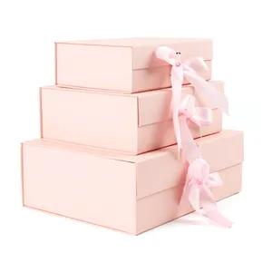 Zhuoyida 맞춤형 핑크 컬러 화장품 가발을 위한 럭셔리 마그네틱 접이식 선물 상자 보석 의류 리본 포장