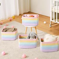 Ensemble de 4 paniers de rangement rectangulaires en corde de coton arc-en-ciel tressée avec poignées pour le rangement des jouets de la crèche, pour bébé fille