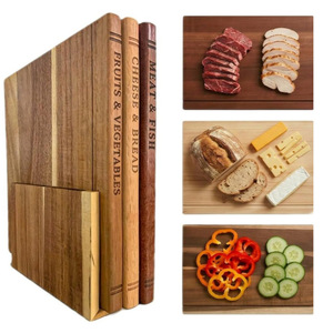 Ensemble de planches à découper en bois d'acacia en forme de livre, 3 pièces, multifonctions, pour viande, fromage, légumes - Product Image 1