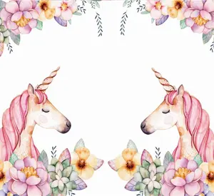 Оптовая продажа по приятной цене модный красивый узор розовый цветочный Единорог день рождения фон