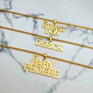Cá Nhân 18K mạ vàng thép không gỉ Vòng cổ cho nam giới và phụ nữ đậm phông chữ mặt dây chuyền & dây chuỗi Quà Tặng Ngày của Cha - Product Image 2