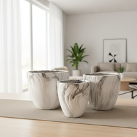 QUNHAO G002 Pot Bunga Keramik Marmer Modern Buatan Tangan, Pot Dekoratif untuk Taman & Bonsai, Ukiran Tangan, Dikemas dalam Karton untuk Penggunaan di Rumah