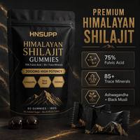 Gummies de Shilajit de l'Himalaya Marque Blanche OEM 3000mg avec Ashwagandha 75% Acide Fulvique Soutien Énergétique Sans Sucre Végétalien Adulte 60 unités