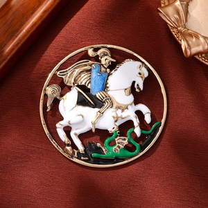 Broche de Chevalier Romain Vintage Style Rétro Cour Représentant Cheval Galopant Emblème <span class=keywords><strong>du</strong></span> <span class=keywords><strong>Zodiaque</strong></span> Chinois Année Fête Alliage de Mariage - Product Image 2