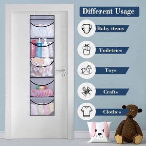 Organisateur de rangement à suspendre sur la porte pour placard avec 5 poches, organisateur pour chambre à coucher et salle de bain, lot de 2 (gris) - Product Image 2