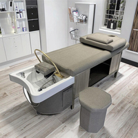 Fauteuil de lavage capillaire professionnel à vapeur, lit de shampoing moderne pour spa avec thérapie aquatique et massage thaïlandais, et armoire de rangement