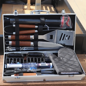 Ensemble d'outils de <span class=keywords><strong>barbecue</strong></span> portable 38 pièces avec étui de voyage en aluminium robuste, kit d'accessoires léger pour le camping et les pique-niques en plein air - Product Image 1