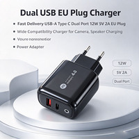 Pengiriman Cepat USB-A Tipe C Dual Port 12W 5V 2A Colokan EU Kompatibilitas Luas Pengisi Daya untuk Kamera Speaker Pengisian Daya Ponsel