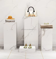 Podio de MDF de mármol de cubo cilíndrico de forma geométrica para cosméticos/escaparate accesorios de exhibición de ventana