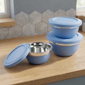 Stainless Steel Premium Aldi <b>Bowl</b> with a Plastic Lid in Sky <b>Blue</b> - Product Image 2