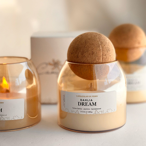 AIKUN Home Decoration Custom 280g Soy Wax Amber <b>Bottles</b> Scented Candle in Glass Jar With <b>Cork</b> Lid - Product Image 1