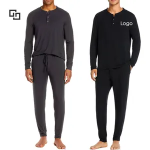 Vêtements <span class=keywords><strong>de</strong></span> nuit doux pour hommes pour la maison, hôtel, col rond, <span class=keywords><strong>haut</strong></span> d'<span class=keywords><strong>hiver</strong></span> solide, pantalon personnalisé, ensembles <span class=keywords><strong>de</strong></span> pyjamas en coton pour hommes - Product Image 1