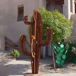 Corten Steel Cactus Sculpture Outdoor Stainless Steel Sculpture For Squares Stainless Steel Metal Yard Sculptures
