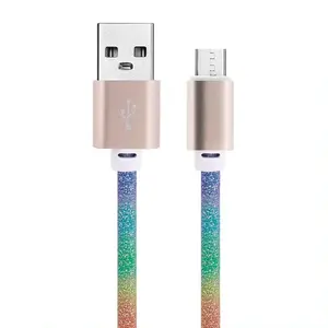 Colorful Glitter PU Leather Mirco Usb Type C Cable Charger Sync Date Fast Charging For Mobile Phone