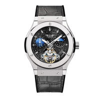 Pindu 6537 montre mécanique automatique en acier inoxydable pour hommes de luxe de haute qualité avec bracelet en cuir de 22mm résistant à l'eau