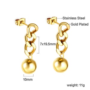 Pendientes de Cadena con Cuentas Redondas de Metal, Diseño de Moda, Acero Inoxidable, Chapado en Oro de 18k, para Mujeres y Niñas - Product Image 2
