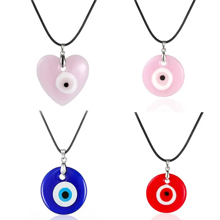 Nazar Amulet Evil Blue Eye Pendant Necklaces Black Wax Cord Chain Jewelry Gift Heart Turkish Pink Eye Necklace