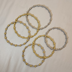 <span class=keywords><strong>Linsa</strong></span> Fashion 18K Chapado en oro Elasticidad ajustable Pulsera con cuentas de 5mm Nuevo accesorio hecho de acero inoxidable que no se decolora - Product Image 1