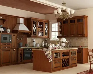 Personalizado Amostra Grátis Armário de Cozinha Porta De Madeira Vermelha Equipado Completo para Móveis de Cozinha Moderna