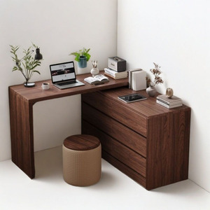 Table de maquillage moderne multi-scènes, design de buffet de bureau, grand rangement, style oriental minimaliste, bois massif de noyer noir - Product Image 2