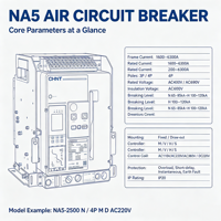 Disjoncteur CHINT NA5-4000N 4000A 3P 4P, type fixe ou extractible, pour distribution d'énergie industrielle, certification CE CB, 120kA