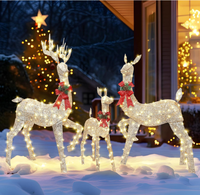 Ensemble de 3 grands cerfs de Noël pré-éclairés à LED, imperméables, pour décoration extérieure de jardin, 60 pouces, décorations lumineuses de Noël