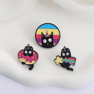 Coloré arc-en-ciel licorne météore beignet chat émail broches chat noir fierté broches revers Badges Animal cadeau pour amoureux amis - Product Image 6