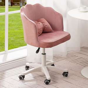 Sillas de Tocador para Dormitorio para Chicas <span class=keywords><strong>Gamer</strong></span> con Cómodo Reposapiés de Madera y Almohada Lumbar Casual Silla de Salón Escritorio de Oficina Rosa para Tienda de Belleza - Product Image 1