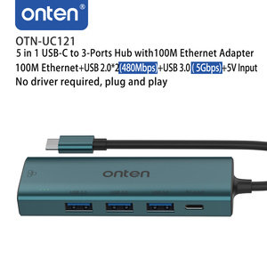 ONTEN bán buôn 5 trong 1 <span class=keywords><strong>USB</strong></span>-C để RJ45 100Mbps Card mạng <span class=keywords><strong>USB</strong></span> <span class=keywords><strong>Hub</strong></span> (<span class=keywords><strong>USB</strong></span> 3.0 + <span class=keywords><strong>USB</strong></span> 2.0*2) với 5V cổng điện OTN-UC121 - Product Image 2