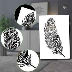 Pochoirs à plumes de Mandala, 6 pièces, plumes réutilisables, peinture, modèle de <span class=keywords><strong>pochoir</strong></span>, bricolage de meubles, décor de sol mural - Product Image 3