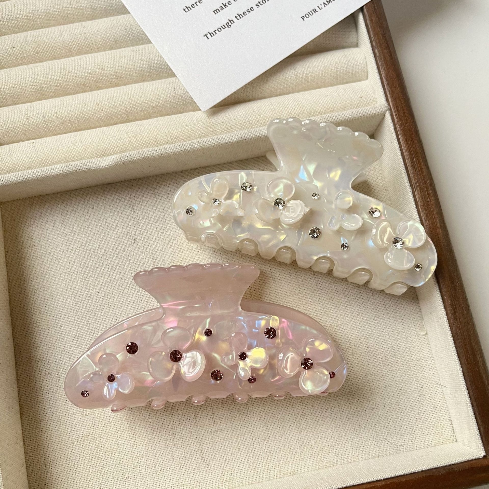 Rhinestone Claw Hair Clips for Women Girls Small Flower Durable Metal Stylish 4cm Mini Rhinestone Flower Hair Claws Small Crystal Hair  main image 2