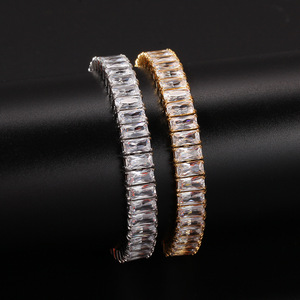 Mới Nhất Cao Cấp Thép Không Gỉ Lớn Zircon Đá Pha Lê Bạc Vàng Bezel Thiết Phụ Nữ Cô Gái Vòng Đeo Tay Tennis Bracelet <span class=keywords><strong>Bangle</strong></span> - Product Image 5