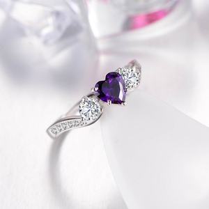 Anillo de Compromiso con Amatista, Plata de Ley 925, Amatista Corazón de Agua, Amatista Morado Oscuro con Diamante - Product Image 2