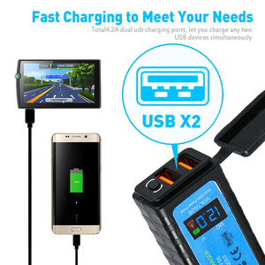 Motorcycle USB Charging Adapter SAE to Dual QC3.0 Port with Voltage Meter Waterproof Cap for Cell Phone GPS - Product Image 5