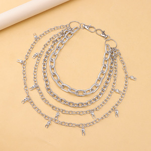 Chaîne de taille multicouche Yueli pour femme avec pendentif dent, en argent tibétain, chaîne de corps à usage quotidien, design à pompons - Product Image 2