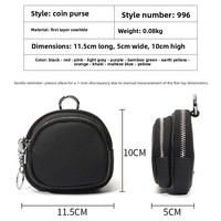 Dompet Koin Kulit Asli Tas Mini Lapis Kulit Sapi Ritsleting Ganda Kapasitas Besar Penyimpanan Kunci Koin Dompet Kecil Wanita Warna Solid
