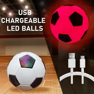 USB Chargeable LED Laminated Football Custom Logo Glowing Reflective Official Size 5 Light Up Holographic Leather Soccer Ball