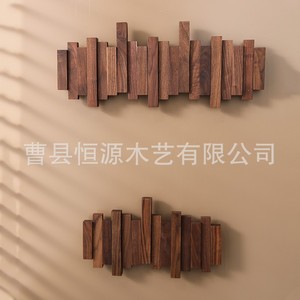 Piano Key Solid Wood Wall Mounted Coat Rack With Adhesive <b>Hooks</b> For Entryway Storage - Product Image 2
