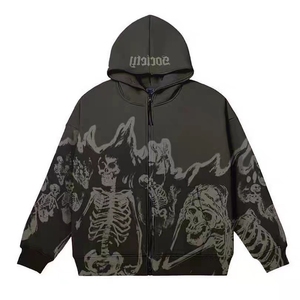 Hoodie katun Anti kerut untuk pria, Hoodie katun Anti susut Terry Prancis, Hoodie tengkorak <span class=keywords><strong>Anime</strong></span> lengan panjang dicuci, Hoodie Vintage pria - Product Image 2