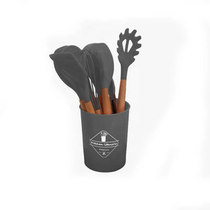 12pcs <b>Silicone</b> Kitchen <b>Utensil</b> Set w/ <b>Wooden</b> Handle - Product Image 3