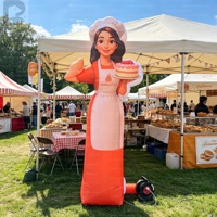 Mannequin gonflable géant réaliste de 3m représentant une pâtissière tenant un gâteau, modèle Sky Dancer pour la vente de pâtisseries, les festivals de desserts et les expositions.