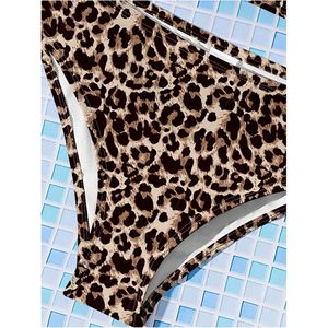 FOXA Ensemble de maillot de bain 2 pièces imprimé guépard pour fille, haut à bretelles spaghetti, bas à coupe haute, tissu extensible - Product Image 5
