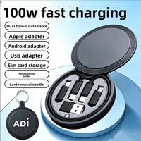 Ensemble organisateur de câbles de données transfrontaliers 6-en-1 avec adaptateur magnétique à charge rapide PD 60W, rangement pour carte SIM et support de téléphone