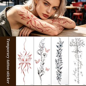 Autocollants de tatouage temporaire non toxiques pour femmes, motif floral réaliste botanique professionnel personnalisé, motif de vigne pour bras entier, pour décoration - Product Image 3