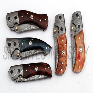 ผสมจำนวนมากของ5ที่กำหนดเองทำมือดามัสกัสพับมีดพกพากับปลอกหนัง (Smk1230) - Product Image 5