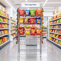 Présentoir métallique sur mesure pour supermarché avec pinces latérales pour chips, snacks, bonbons, biscuits et boissons