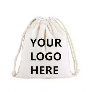 Bolsa de Lona con Cordón y Logotipo, Bolsas de Muselina Reutilizables con Cordones para Compras y Almacenamiento, Bolsas 100% de Algodón Natural - Product Image 1