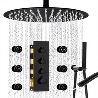 HOMEDEC Système de douche de plafond 16 pouces avec effet pluie, mitigeur thermostatique 3 voies, douchette à main 2 fonctions et jets latéraux